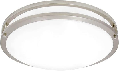 Maxxima 18" LED Flush Mount Ceiling Light Fixture - Satin Nickel Round Light, 2000 Lumens, 5 CCT 2700K/3000K/3500K/4000K/5000K, Dimmable Dual Ring Fixture, Perfect for Kitchen, Living Room, or Bedroom