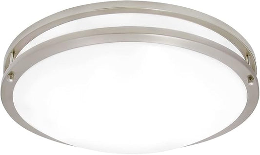 Maxxima 18" LED Flush Mount Ceiling Light Fixture - Satin Nickel Round Light, 2000 Lumens, 5 CCT 2700K/3000K/3500K/4000K/5000K, Dimmable Dual Ring Fixture, Perfect for Kitchen, Living Room, or Bedroom