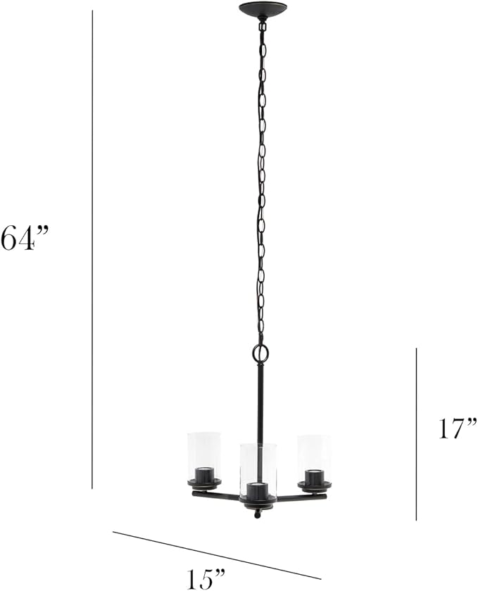 Elegant Designs PT1018-RBZ 15" Traditional Vintage Modern Industrial 3-Light Metal and Clear Glass Kitchen Island Foyer Hallway Living Room Den Dining Room Hanging Pendant Chandelier, RBZ