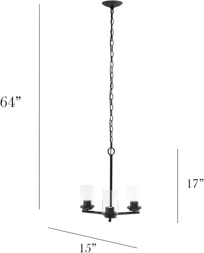 Elegant Designs PT1018-RBZ 15" Traditional Vintage Modern Industrial 3-Light Metal and Clear Glass Kitchen Island Foyer Hallway Living Room Den Dining Room Hanging Pendant Chandelier, RBZ