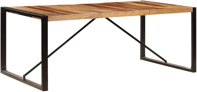 Rectangular Dining Table, Natural Acacia Wood Top, Black Metal Frame, 78.7x39.4 Inch, Seats 8 People, Industrial Style Kitchen & Dining Room Furniture