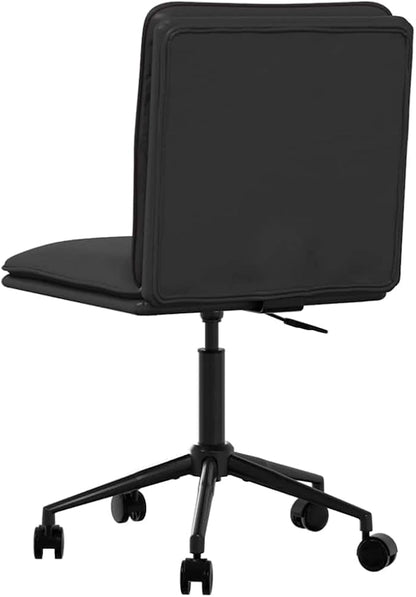 Set of 2 Black Adjustable Dining Chairs Faux Leather with Matte Metal Legs 31.9-35 in Height Modern Accent Seating for Dining Room Living Room Kitchen