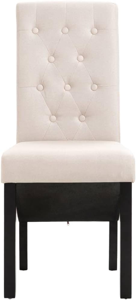 Cream Fabric Dining Chairs Set of 2 Modern Farmhouse Kitchen Chairs with Rubber Wood Frame Soft Upholstered Seats for Dining Room Vanity Living Room