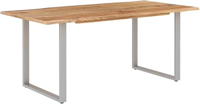 Solid Acacia Wood Dining Table with Powder-Coated Steel Legs Industrial-Style Kitchen Dining Room Home Office Indoor Furniture Restaurant Table Side Table 70.9" x 35.4" x 29.9"