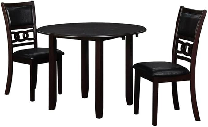 New Classic Furniture Gia 3-Piece Drop Leaf Dining Table Set with 2 Chairs, 42-Inch, Ebony