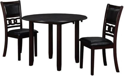 New Classic Furniture Gia 3-Piece Drop Leaf Dining Table Set with 2 Chairs, 42-Inch, Ebony
