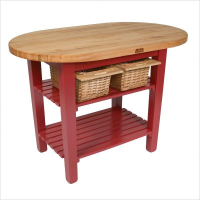John Boos Eliptical C-Table, 60 inchW, Cherry Stain, No shelf