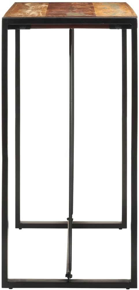 Industrial Bar Table Solid Reclaimed Wood and Iron Frame Counter Height Rectangular Multicolor for Indoor Outdoor Dining Room Home Bar or Patio