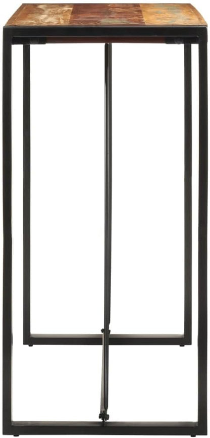 Industrial Bar Table Solid Reclaimed Wood and Iron Frame Counter Height Rectangular Multicolor for Indoor Outdoor Dining Room Home Bar or Patio