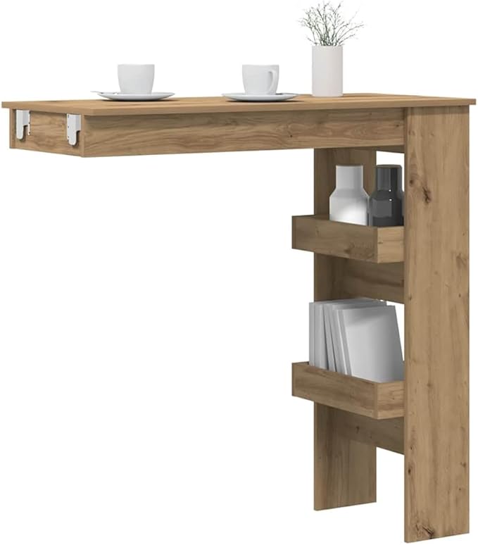 Artisan Oak Wall Bar Table, Engineered Wood, Rectangular, 17.7x40.2x40.7 Inch, Modern Dining Kitchen Table for 2, Space Saving Home Bar Furniture