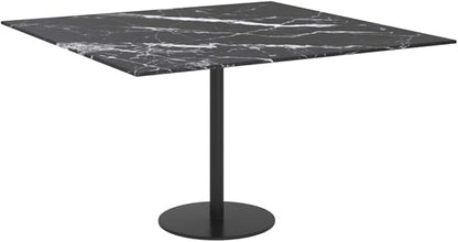 Square Tempered Glass Tabletop 27.6 x 27.6 in Black White Marble Design Modern Countertop for Dining Room Kitchen Bar or Small Apartment