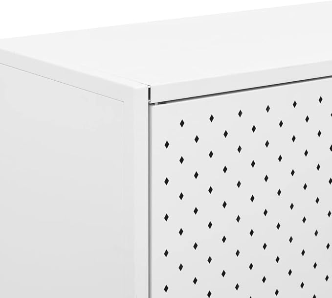 Modern White Steel Sideboard Buffet Cabinet 13.8 x 29.5 x 29.5 in, Lacquered Metal Storage Credenza with Adjustable Levelers, Sturdy Kitchen Pantry for Living Room Dining Nook