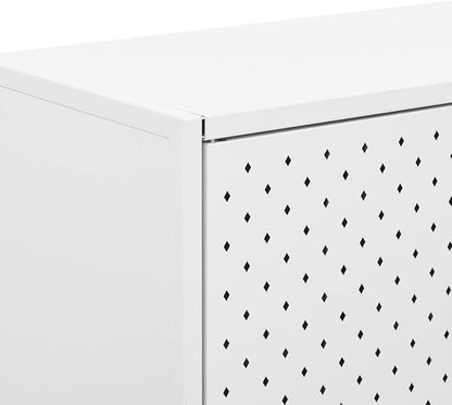White Steel Sideboard, Rectangular Modern Buffet Cabinet, Lacquered Finish, 2-Door Storage, Adjustable Levelers, for Living Room, Dining Room Kitchen Furniture