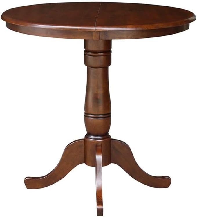 IC INTERNATIONAL CONCEPTS 36" Solid Wood Round Top Pedestal Table with 12" Leaf - 34.9" H - Espresso