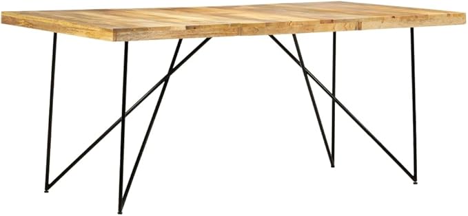 Modern Dining Table Rectangular Solid Mango Wood Steel Legs Industrial Style Natural Brown Black for Dining Room Kitchen