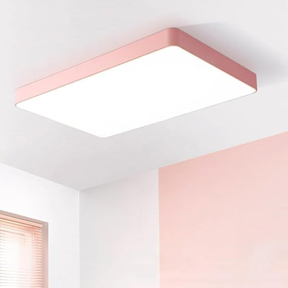 LED Ceiling Light Fixture,16 * 24 Inch Modern Rectangle Recessed Ceiling Lights,48W 3000K-6000K Dimmable Light,Pink Close to Ceiling Lighting Flush Mount Living Room Bedroom Ceiling Lamp