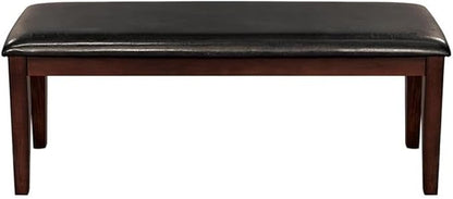 Pemberly Row Contemporary Wood Dining Room Bench, Cherry Finish, Solid Mango Veneer, 48 in Seat, Faux Leather Upholstery, Dining Height Bench for Kitchen or Dining Room Seating