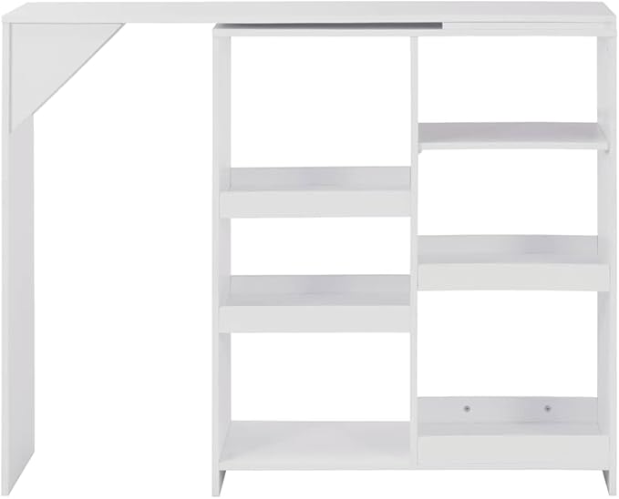 Bar Table White Large Rectangular 54.3" Kitchen Dining Table with Adjustable Shelf Modern Engineered Wood Counter Height for Apartment Breakfast Nook