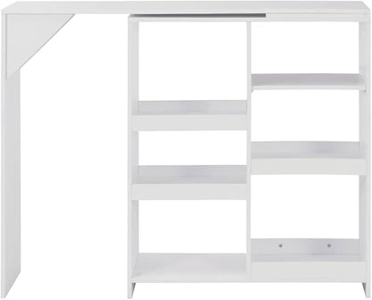 Bar Table White Large Rectangular 54.3" Kitchen Dining Table with Adjustable Shelf Modern Engineered Wood Counter Height for Apartment Breakfast Nook