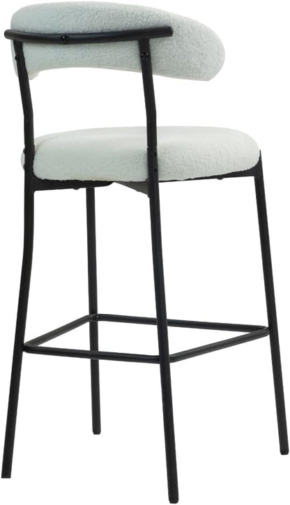 26" Counter Height Bar Stools - Teddy Fabric Upholstered Kitchen Island Stools with Black Powder-Coated Metal Base & Integrated Footrest, Modern Farmhouse Style(Snow)