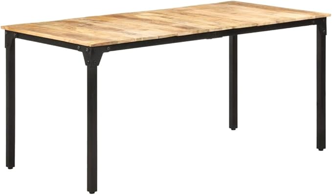 Solid Mango Wood Dining Table Natural Brown Rectangular Rustic Industrial Style Kitchen and Dining Room Furniture 63x31.5x29.9 Inches Accommodates 6