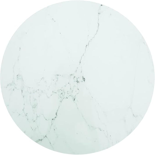 31.5 in Round White Marble Tempered Glass Table Top Modern Dining Kitchen Work Surface Easy-Clean Indoor Outdoor Small Space Solution for Living Room Dining Area