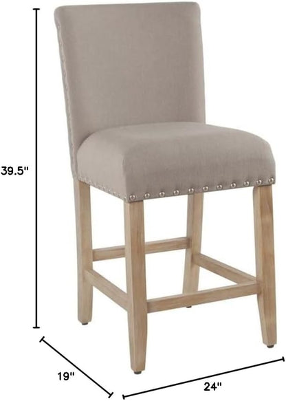Homepop Home Decor | Backless Nailhead Trim Counter Height Bar Stools | 24 Inch Bar Stools | Decorative Home Furniture (Light Gray