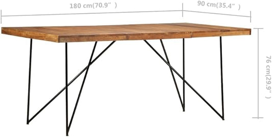Industrial Dining Table Large 71x35in Solid Acacia Wood Kitchen Table Rectangular Metal Legs Seats 6 Brown for Dining Room Open Living Spaces