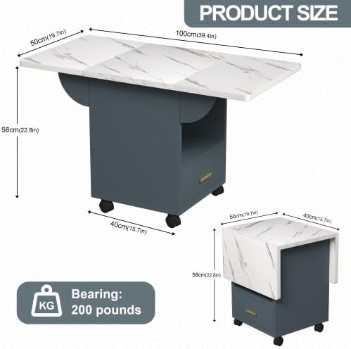 Kitchen Island Cart with Drop Leaf for Small Spaces, Wooden Trolley Cart on Wheels, Space Saving Folding Dining Table for 4