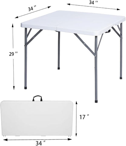 Lakhow 34" Square Folding Table, Plastic Commercial Folding Card Table with Collapsible Legs for Kitchen or Outdoor Party Wedding Event Indoor Outdoor Use, White