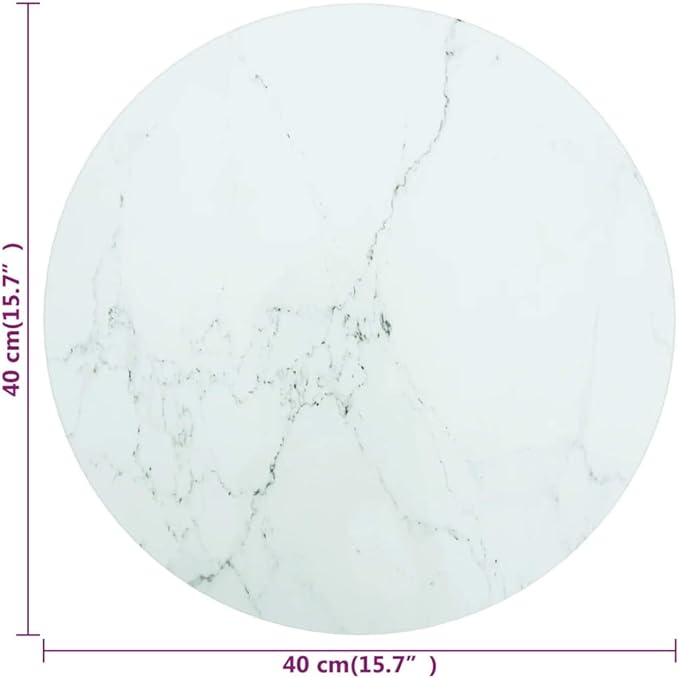 15.7" White Round Tempered Glass Tabletop, Marble Finish Thin Durable Small Table Top for Patio, Kitchen Island, RV Coffee Stand, No Assembly