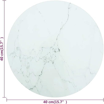 15.7" White Round Tempered Glass Tabletop, Marble Finish Thin Durable Small Table Top for Patio, Kitchen Island, RV Coffee Stand, No Assembly
