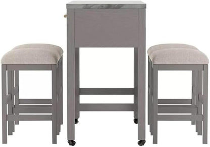 espidoo Kitchen Island with Stools & Storage: Expandable Faux Marble Top on Casters - Farmhouse Style Dining Set for Small Spaces & Family Gatherings