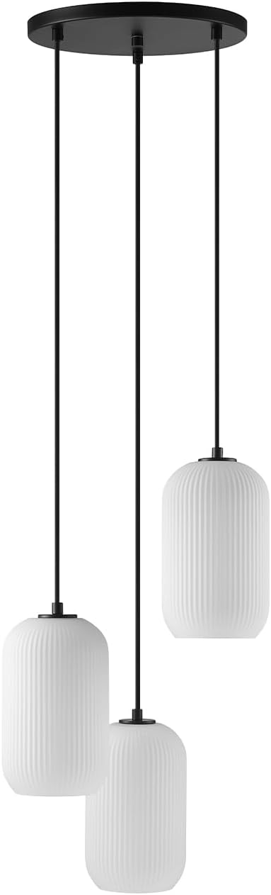 Globe Electric 3-Light Pendant Light, White Glass Shades, Cascade Design, Transitional Dining Room, Living Room, or Bedroom Pendant Lighting