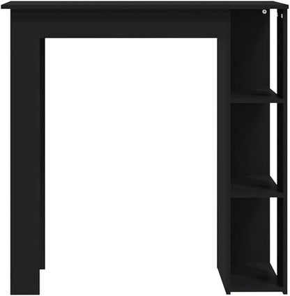 Black Engineered Wood Bar Table with Built-in Shelves Modern Design Durable Rectangular Table for Dining Kitchen Living Space Matte Finish
