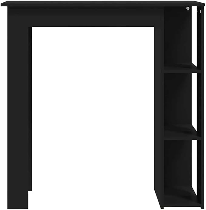 Black Engineered Wood Bar Table with Built-in Shelves Modern Design Rectangular Shape Matte Finish Durable for Dining Kitchen Living Space Seats 4 People