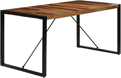 Industrial Solid Acacia Wood Dining Table, 63" L x 31.5" W Rectangular Brown & Black Kitchen Furniture for 6, Dining Room Dinner & Family Gatherings