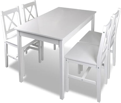 5 Piece White Dining Table Set with Chairs for Small Space, Solid Pine Wood Kitchen Table Set Compact Size for Apartments Bistro Indoor