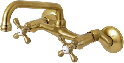 Kingston Brass KS213SB Magellan 6" Adjustable Center Wall Mount Kitchen Faucet, Brushed Brass