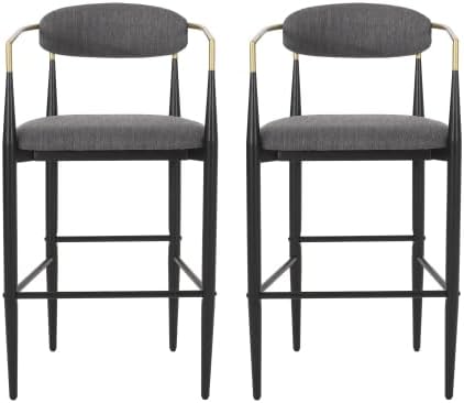 NewCosmos Barstools Set of 2, Counter Height Upholstered Bar Stools with Backs and Iron Legs for Kitchen Island, Gray Fabric Seating 260LBS Weight Capacity