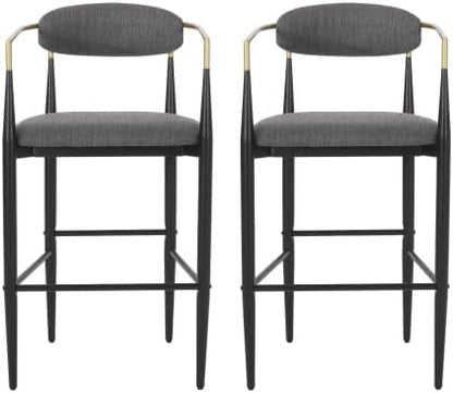 NewCosmos Barstools Set of 2, Counter Height Upholstered Bar Stools with Backs and Iron Legs for Kitchen Island, Gray Fabric Seating 260LBS Weight Capacity