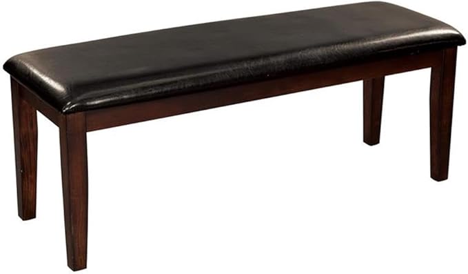 Pemberly Row Contemporary Wood Dining Room Bench, Cherry Finish, Solid Mango Veneer, 48 in Seat, Faux Leather Upholstery, Dining Height Bench for Kitchen or Dining Room Seating