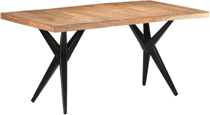 Rectangular Bleached Acacia Wood Dining Table, Black Steel Legs, Modern Kitchen Table for Family Dinner, Home & Loft Gatherings
