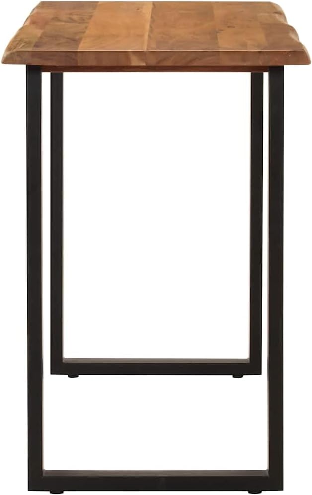 Solid Acacia Wood Dining Table 43.3"x19.7"x29.9" Rustic Kitchen Island with Black Steel Frame for Small Spaces Farmhouse Counter Height Furniture
