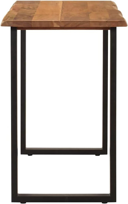 Solid Acacia Wood Dining Table 43.3"x19.7"x29.9" Rustic Kitchen Island with Black Steel Frame for Small Spaces Farmhouse Counter Height Furniture
