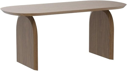 homary Japandi Oval Dining Table for 6, 70.9" Solid Pine Wood Kitchen Table, Modern Mid Century Minimalist Kitchen & Dining Room Table, Double Pedestal Base, Walnut