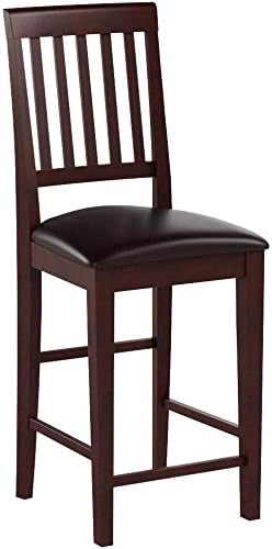 East West Furniture VNS-MAH-LC Vernon Counter Height Bar Stool - Faux Leather Pub Height Kitchen Chairs, Set of 2, Mahogany