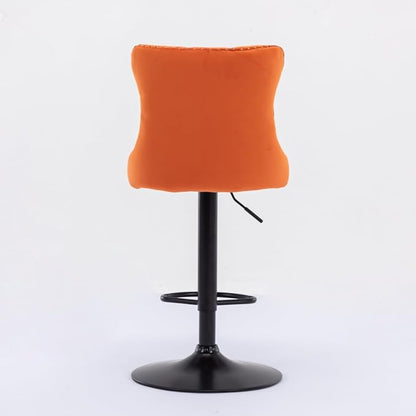 Premium Velvet Upholstered Swivel Bar Stool with Adjustable Height and Tufted Backrest for Kitchen Island, Home Bar, and Dining Space (Orange + Velvet + Foam)