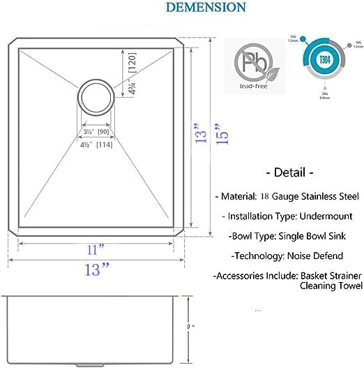 Hotis Bar Sink Undermount, 13 X 15 Inch Brush Nickel Small Rv Kitchen Sink, Stainless Steel Handmade Single Bowl Outdoor Wet Bar Prep Sink With Strainer
