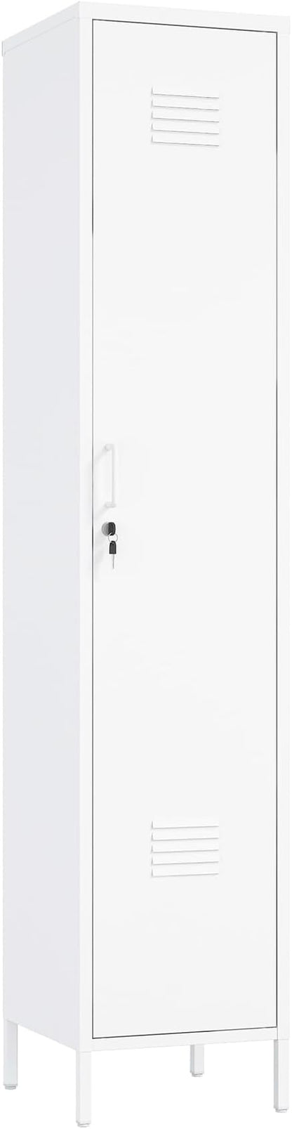 Manhattan Comfort Naomi 72.8'' Tall Storage Cabinet, Single Metal Locker with Lock, Adjustable Shelves, Vented Door & Floor Protectors, Modern Garage & Office Organizer, White